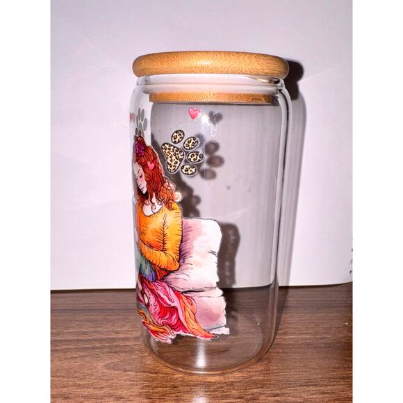 Cat Lover Glass Tumbler with Lid and Straw new - Picture 4 of 5